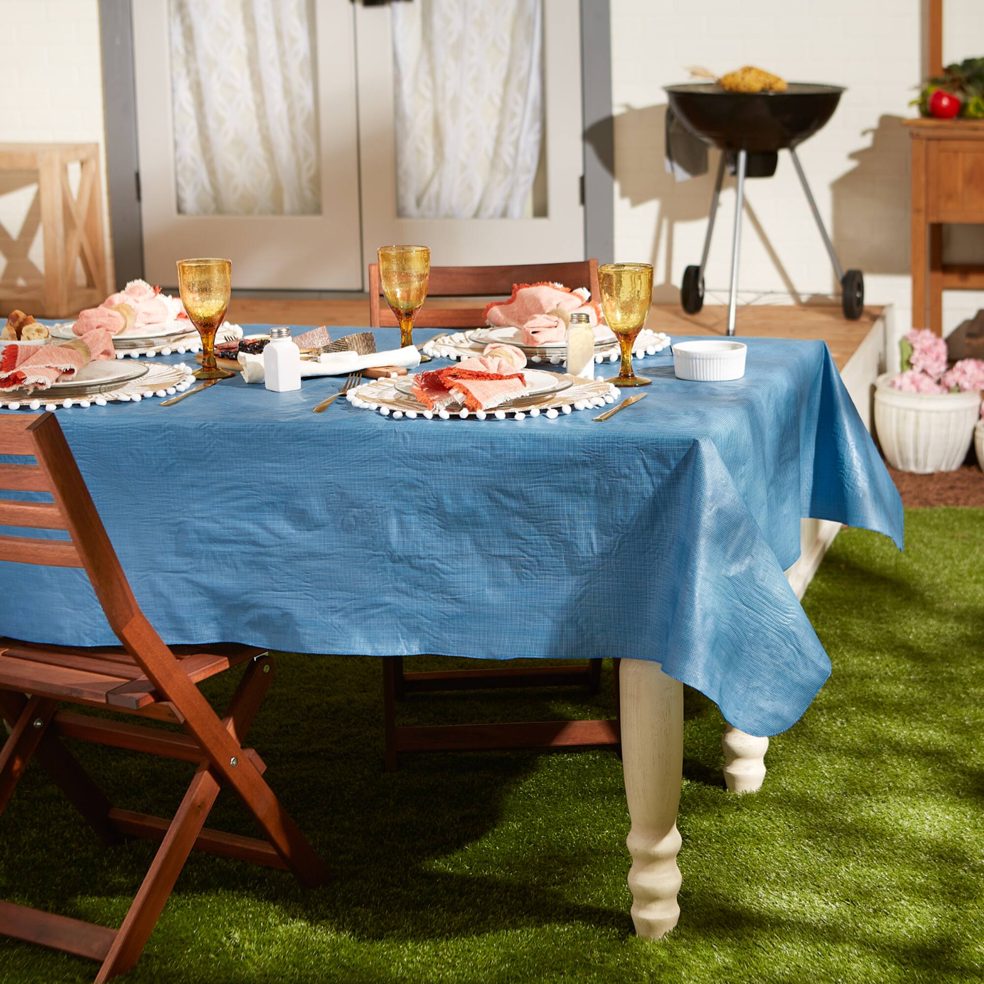Solid Blue Vinyl Tablecloth 60" x 102"